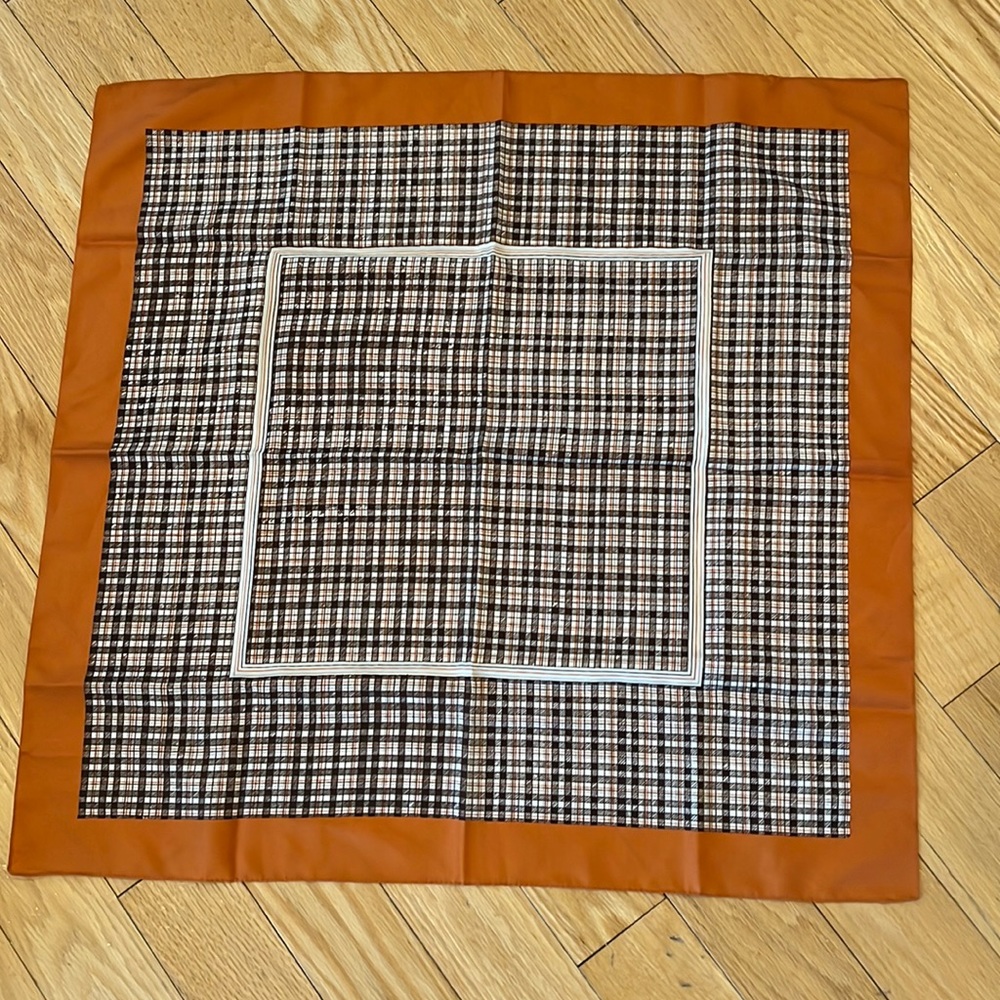 Orange and Brown and Cream Plaid Print Scarf